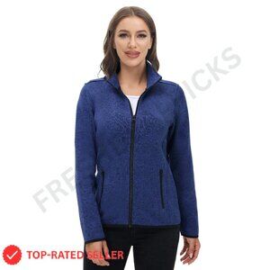 Women's Zip Up Fleece Jacket Stand Collar Pockets Casual Outdoor Wear